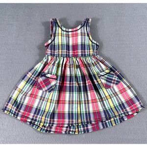 Ralph Lauren Baby Girl Plaid Dress Size 9M Cotton Sleeveless Pocket Dress